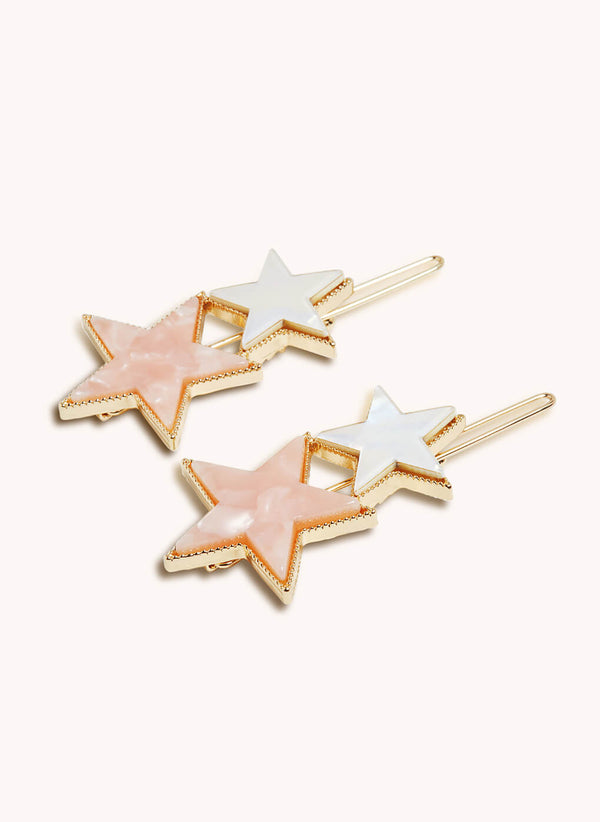 Marbelized Star Duo Clip - Colors: Pink Pearlescence & Mother of Pearl White